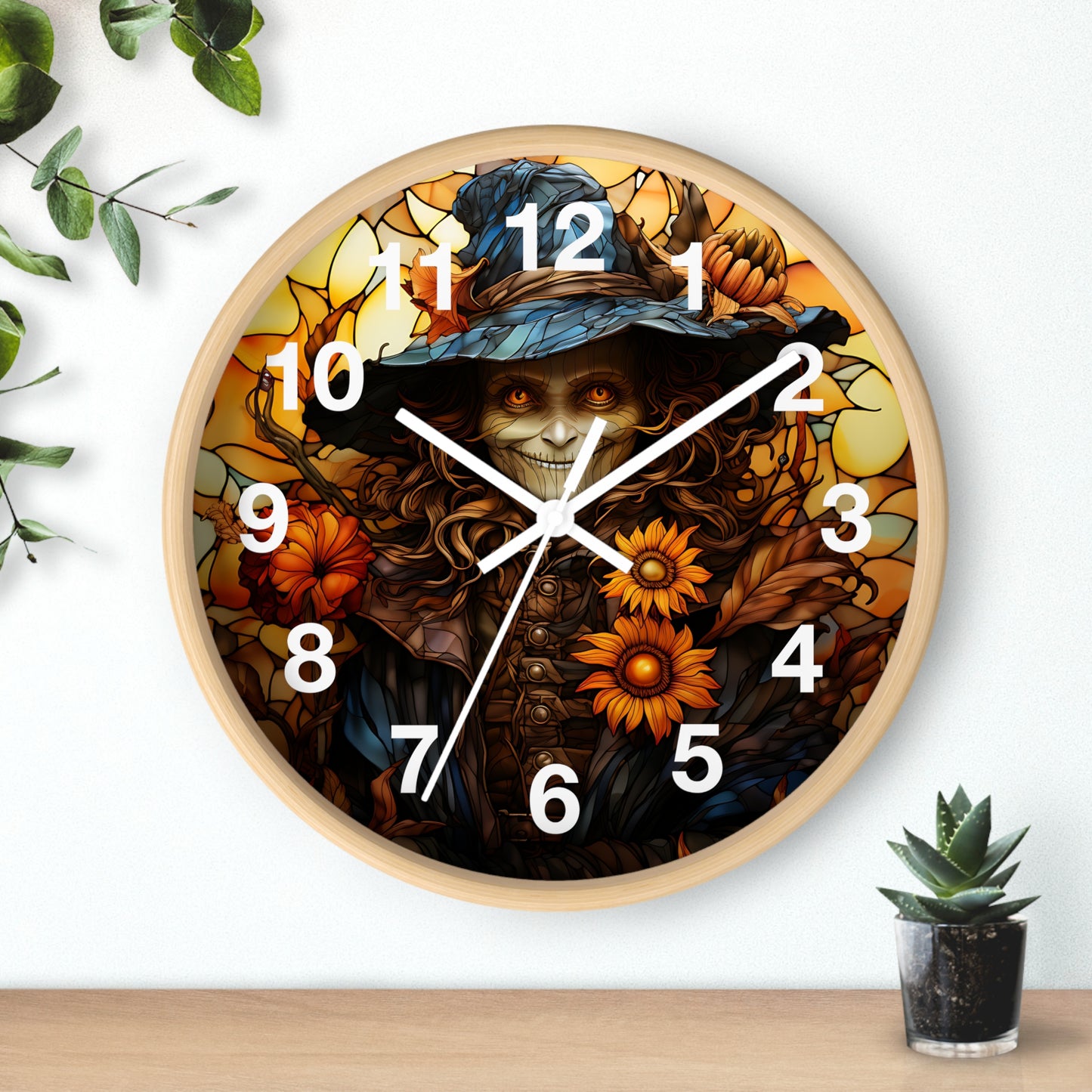 Beautiful Eerie Witch Stained Glass Wall Clock | Battery Operated | Enchanting Halloween Decor Witch Enthusiasts | Unique Mystic Accent