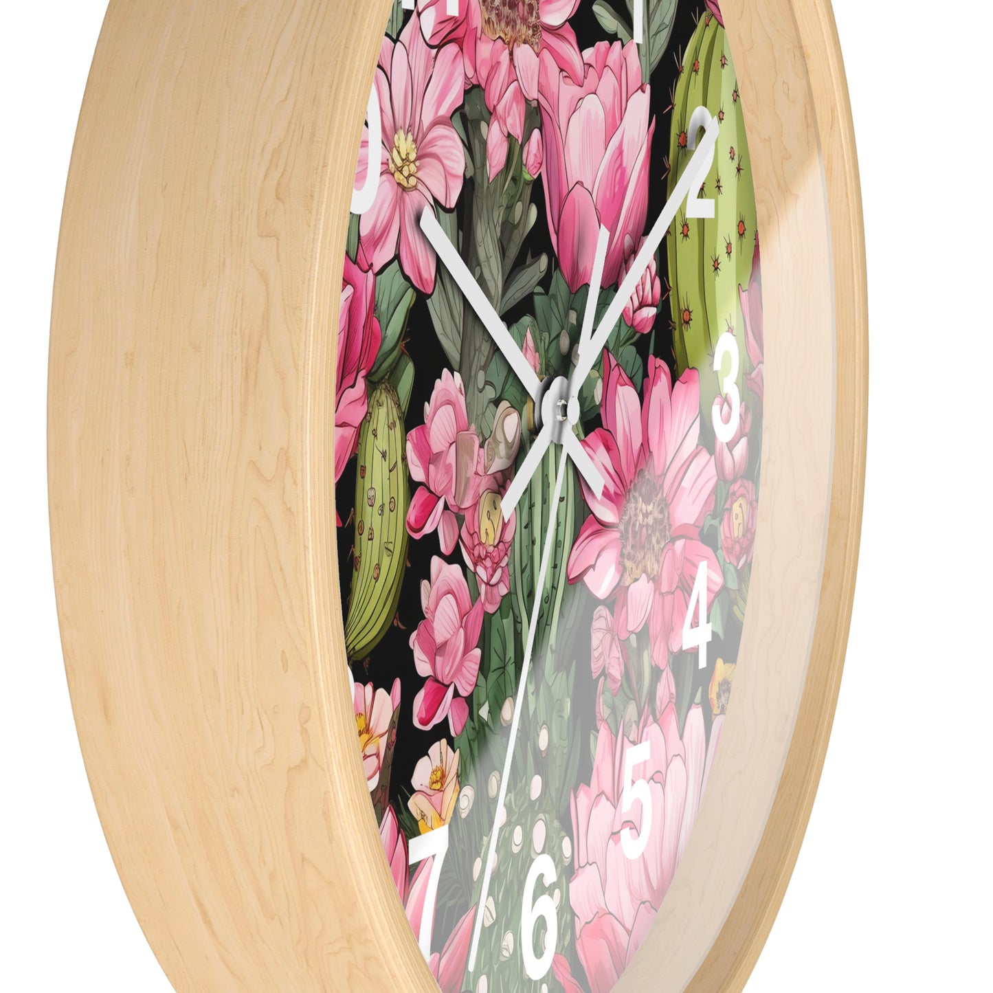 Vibrant Desert Cactus with Pink Flowers Wall Clock Battery Operated Watercolor Style Boho Decor Great Gift Cactus Lovers Nature Enthusiasts