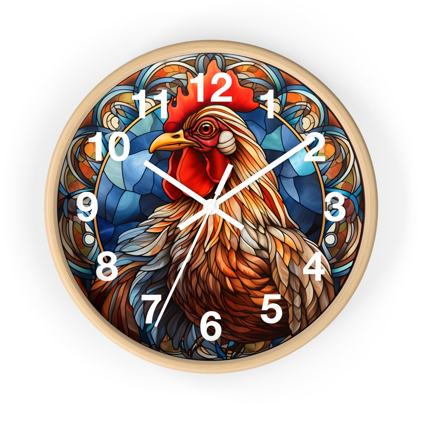 Beautiful Stained Glass Style Chicken Wall Clock | Battery Operated | Charming Hen Decor Chicken Lover Gift | Colorful Farmhouse Accent