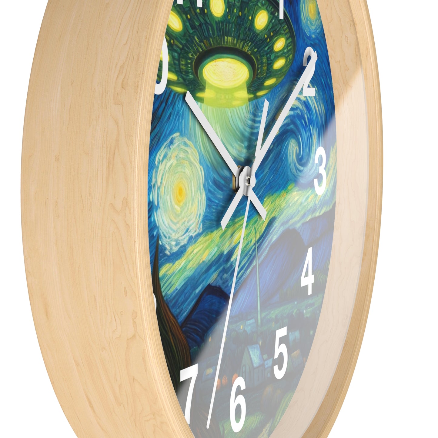 Alien UFO Night Wall Clock | Battery Operated | Starry Night-Inspired Outer Space Art | Perfect Gift for UFO Believers | Cosmic Wall Decor