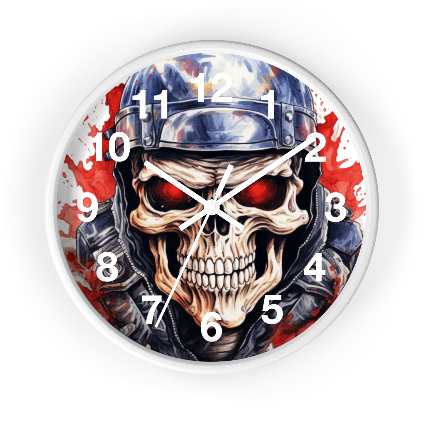 Red Eye Skull Motorcycle Rider Wall Clock | Splash Watercolor Biker Art | Battery Operated Unique Gift for Motorcycle Enthusiasts Biker Gift
