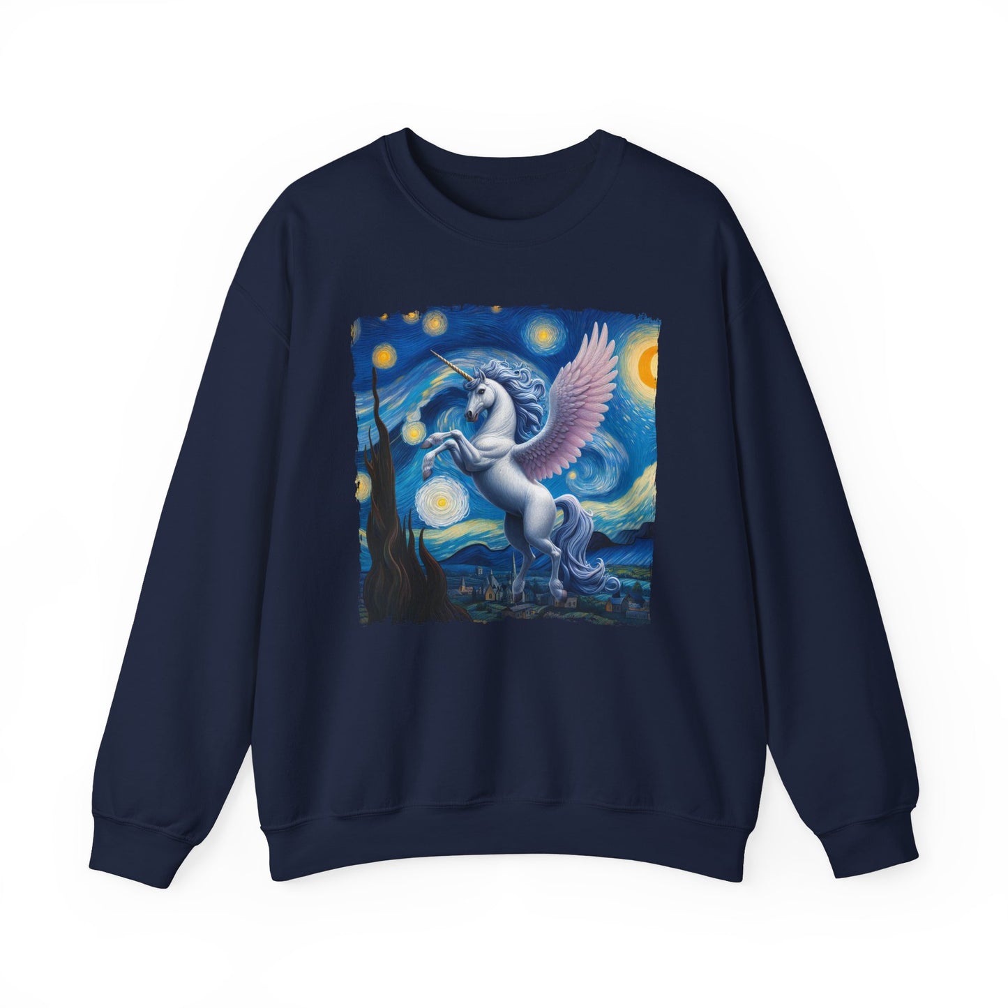Magical White Unicorn Night Sky Crewneck Sweater Starry Night-Inspired Fantasy Art Pullover Sweatshirt Enchanted Unicorn Gift Fantasy Lovers