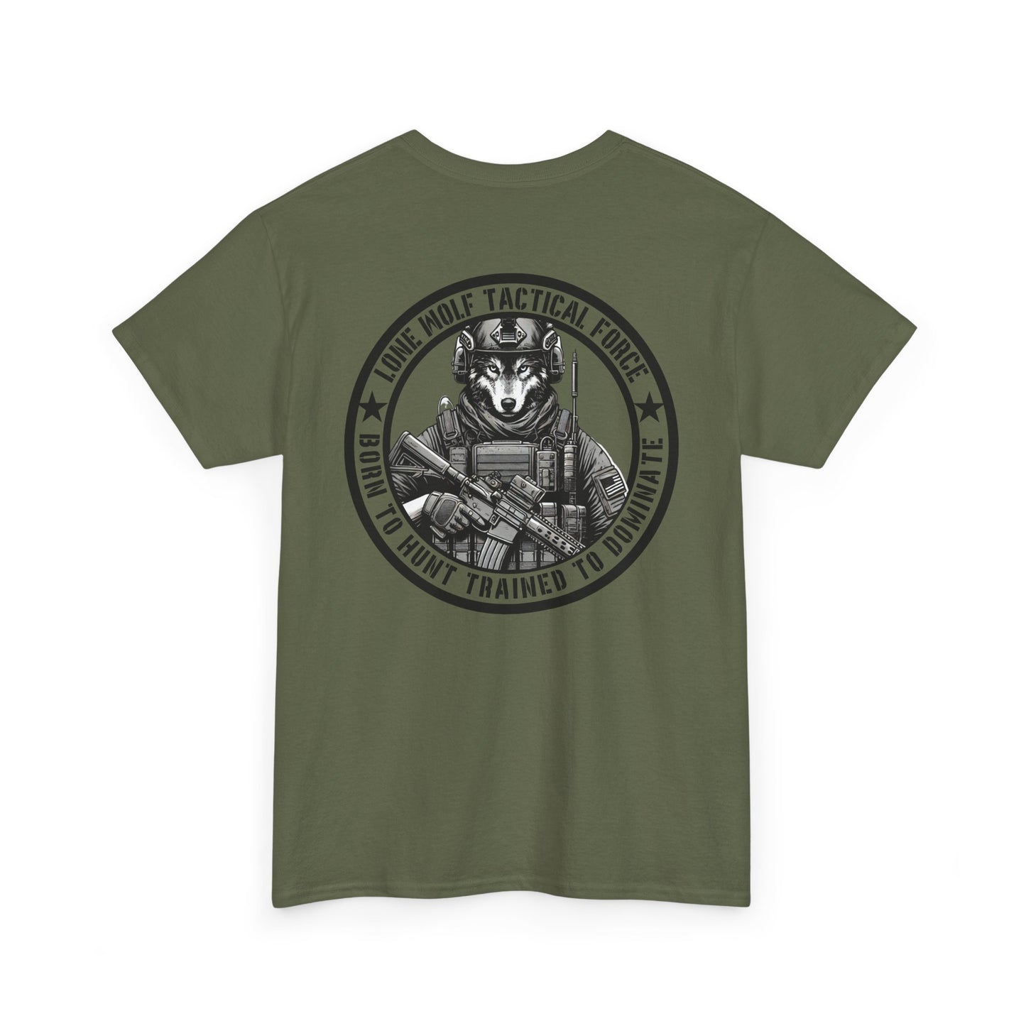 Lone Wolf Tactical Force Shirt | Funny Wolf Military-Inspired Tee | Patriotic Born to Hunt Graphic Wolf Lovers and Tactical Fans Wolf Gift