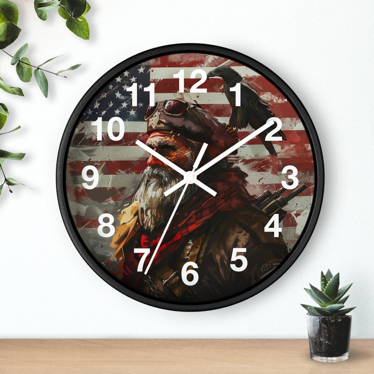 Bearded Patriot Wall Clock with Crow | Grunge USA Rebel Art | Battery Operated | Founding Fathers Inspired Decor | Unique Patriotic Gift