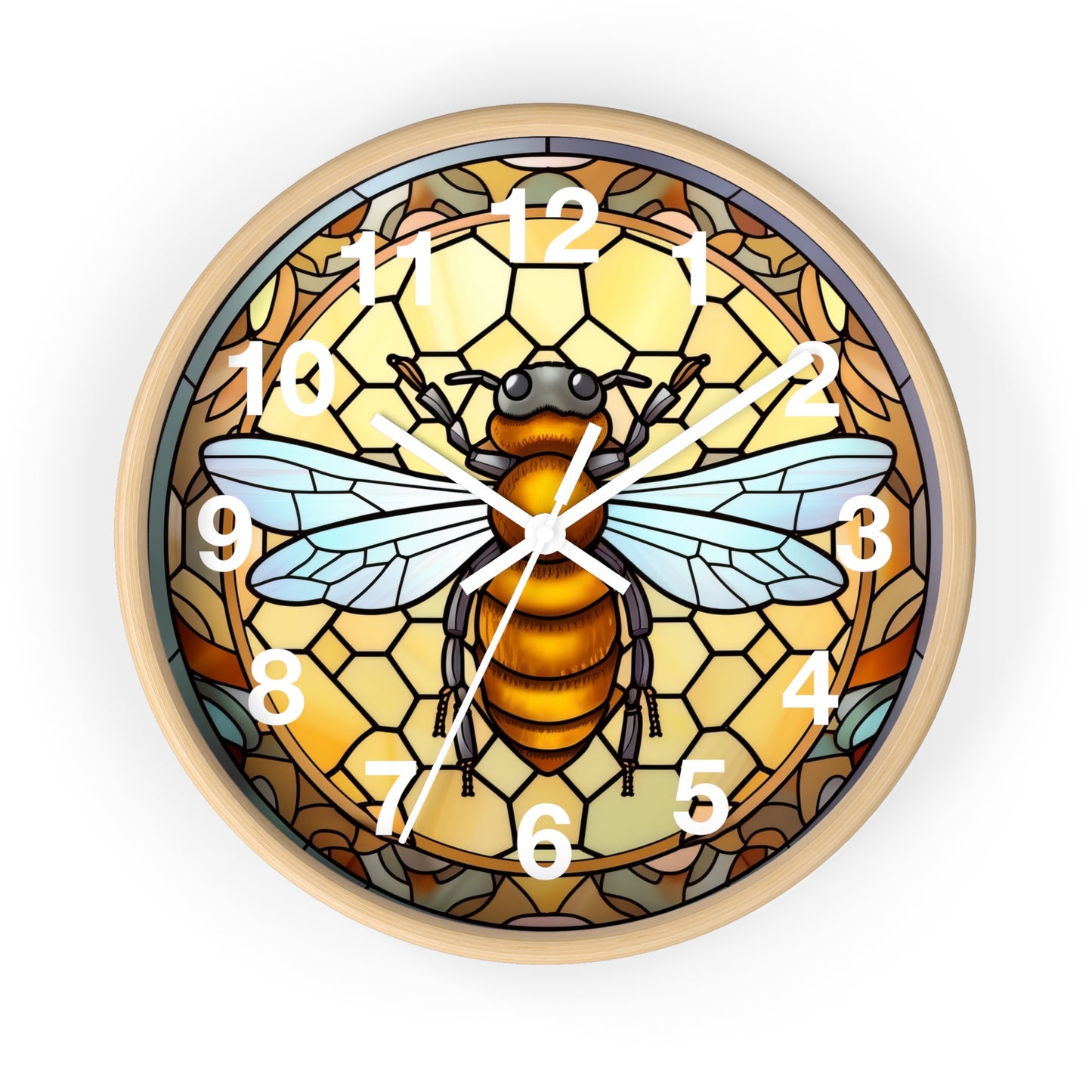 Honey Bee Stained Glass Wall Clock | Colorful Vibrant Bird Design | Battery Operated | Unique Home Decor | Cute Bee Gift Stained Glass Style
