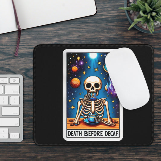 Death Before Decaf Tarot Card Non Slip Mouse Pad Coffee Lover Office Desk Decor Caffeine Addict Tarot Inspired Desk Mat Coffee Desk Accessor