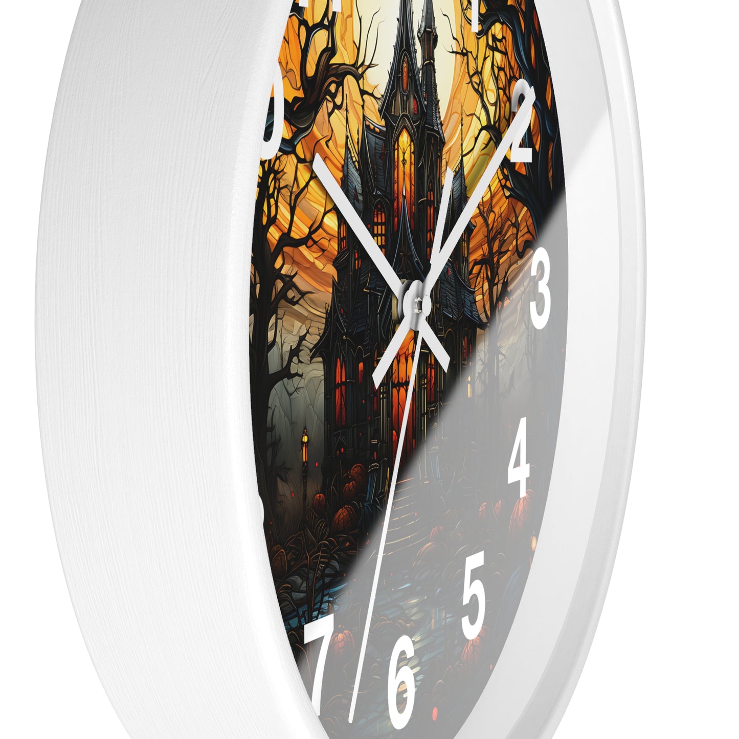 Dark Creepy Stained Glass House Wall Clock | Witch Halloween Decor | Battery Operated | Unique Dark Aesthetic Accent | Halloween Lovers Gift