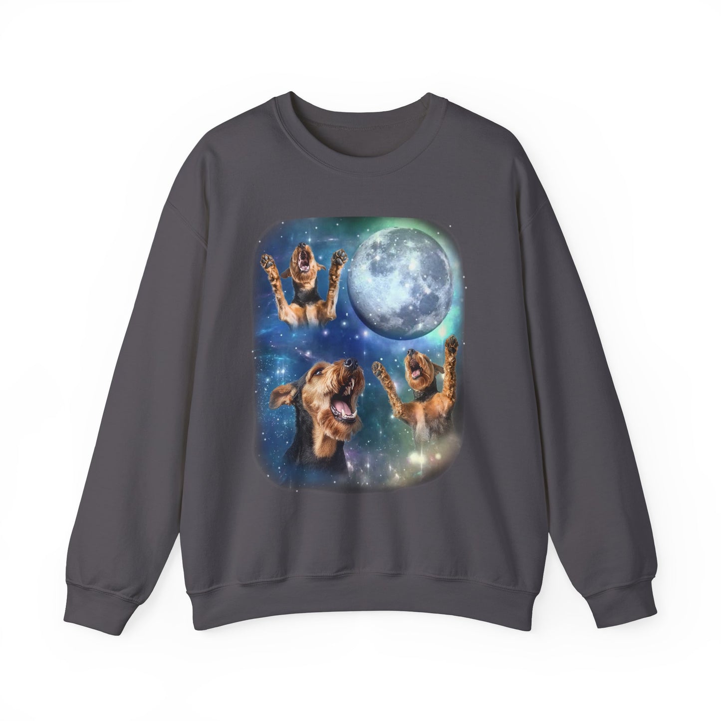 Airedale Terrier Howling at Moon Sweater | Vintage Dog Lover Pullover | Funny Airedale Apparel Sweatshirt Funny Dog Sweater Airedale Gift