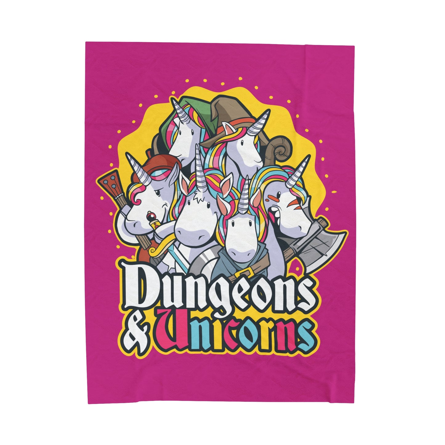 Dungeons and Unicorns Velveteen Plush Throw Blanket | Funny Unicorn Lover Gift | Nerdy Parody Blanket Fantasy Roleplaying Cozy Magical Decor
