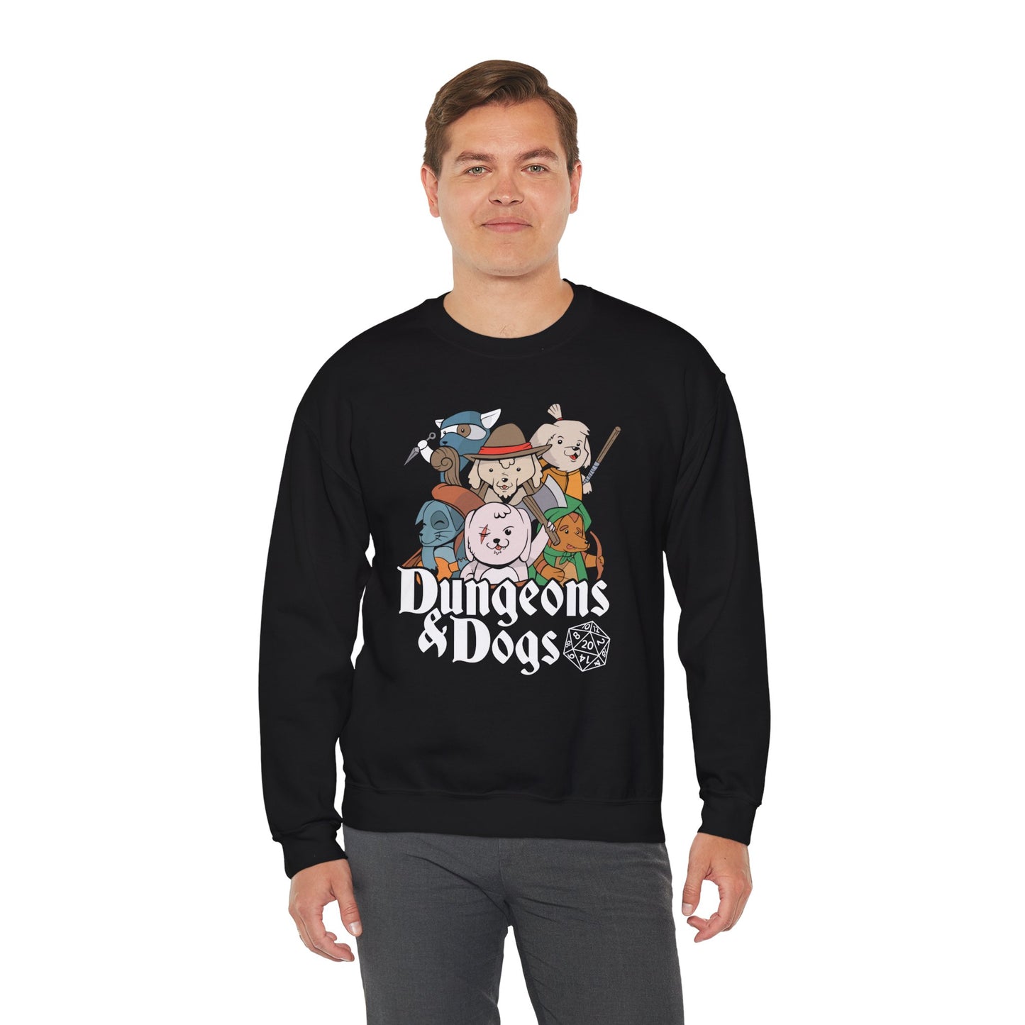 Dungeons and Doggos Funny D&D Parody Sweatshirt | Nerdy Fantasy Game Sweater for Dog Lovers Unique Winter Gift | Cozy Fun Sweatshirt Gamers