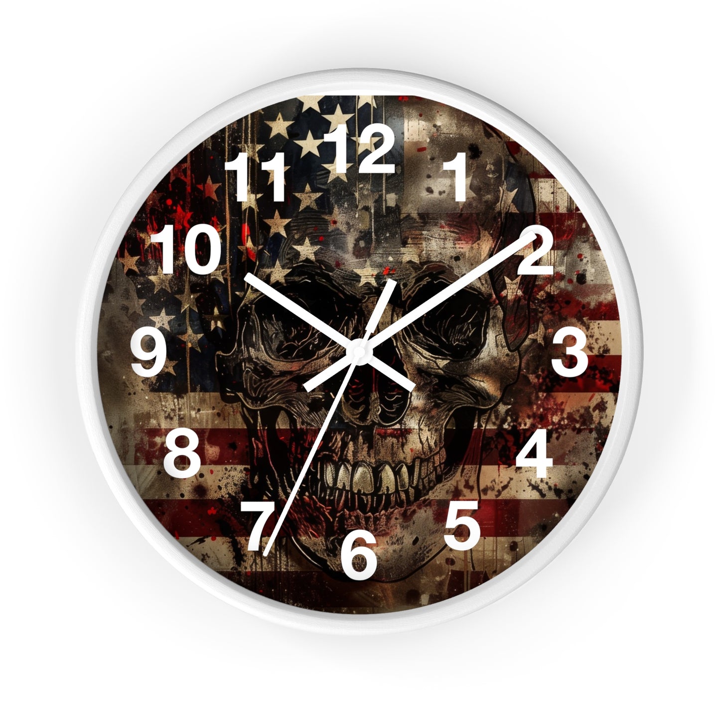 Skull with American Flag Wall Clock | Grunge Patriotic Art | Battery Operated | Bold USA Decor | Perfect Gift for Rebel Patriots