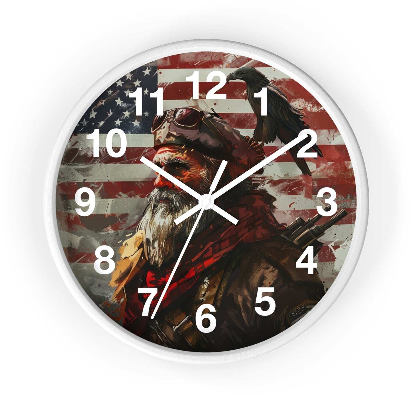 Bearded Patriot Wall Clock with Crow | Grunge USA Rebel Art | Battery Operated | Founding Fathers Inspired Decor | Unique Patriotic Gift