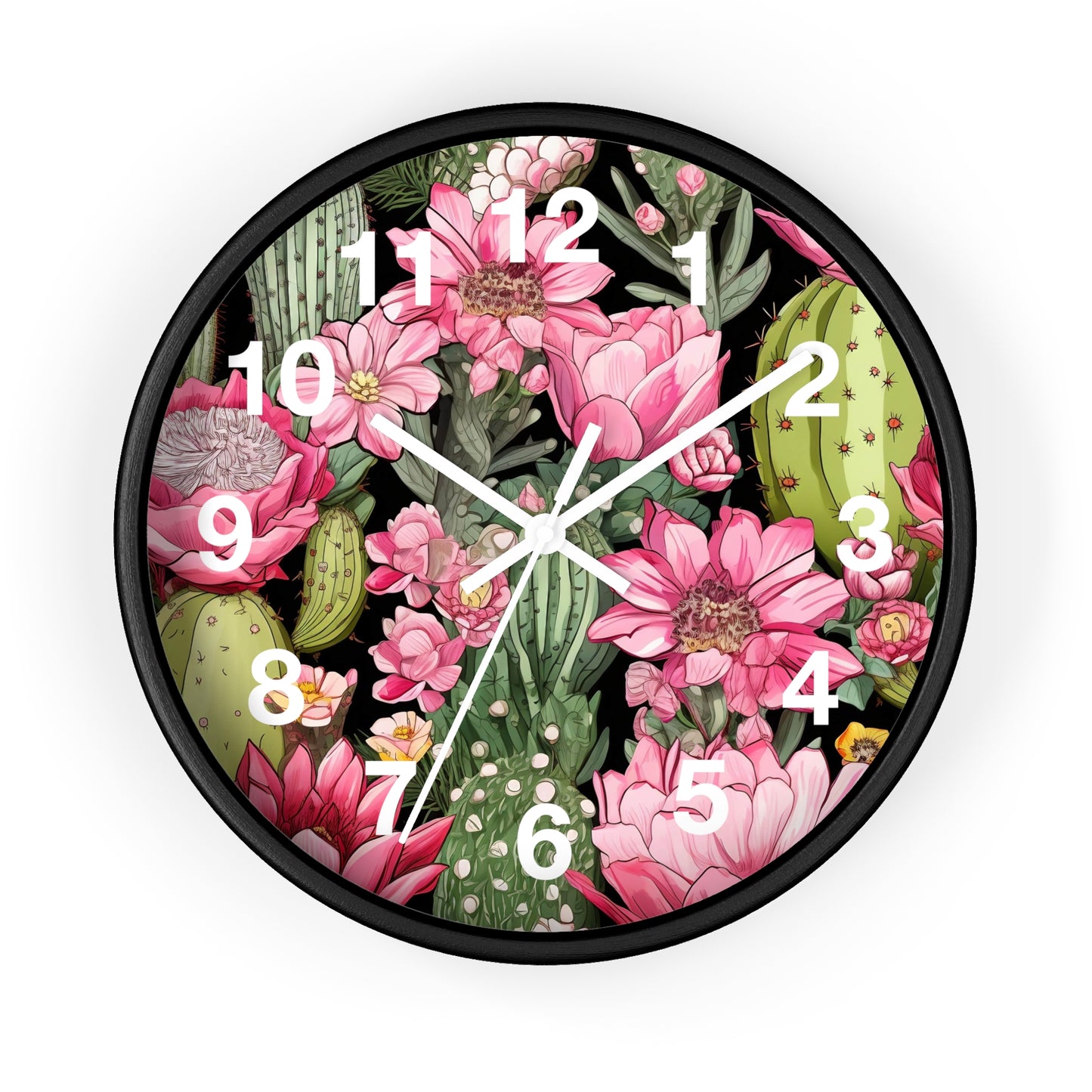 Vibrant Desert Cactus with Pink Flowers Wall Clock Battery Operated Watercolor Style Boho Decor Great Gift Cactus Lovers Nature Enthusiasts