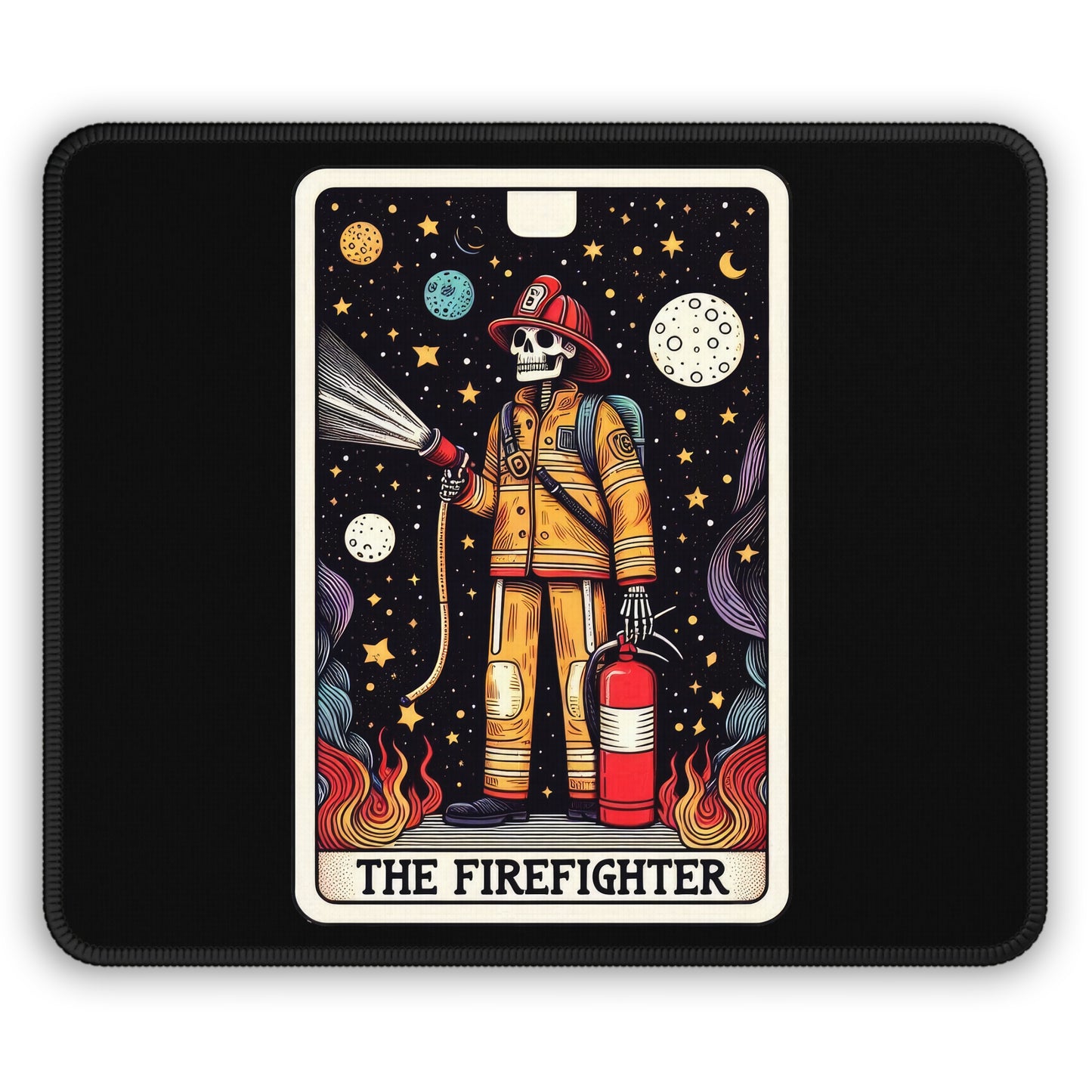 Firefighter Tarot Card Non Slip Mouse Pad | Heroic Office Desk Decor Firefighter Gift Tarot-Inspired Desk Mat | Firefighter Desk Accessory