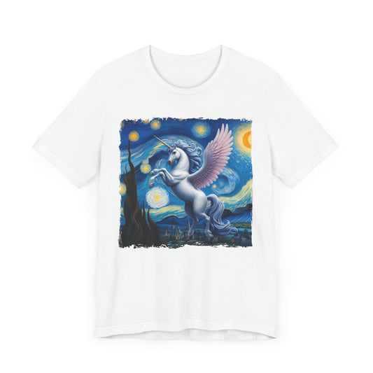Magical White Unicorn Night Sky Shirt | Starry Night-Inspired Fantasy Art | Enchanted Unicorn Gift Dreamers Fantasy Lovers Unicorn Lover