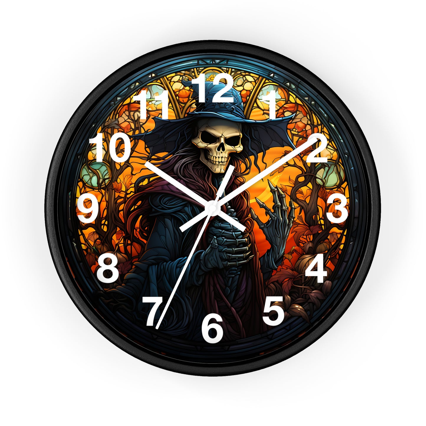 Scary Stained Glass Skeleton Witch Wall Clock | Witch Halloween Decor | Battery Operated | Unique Spooky Accent | Perfect Gothic Gift