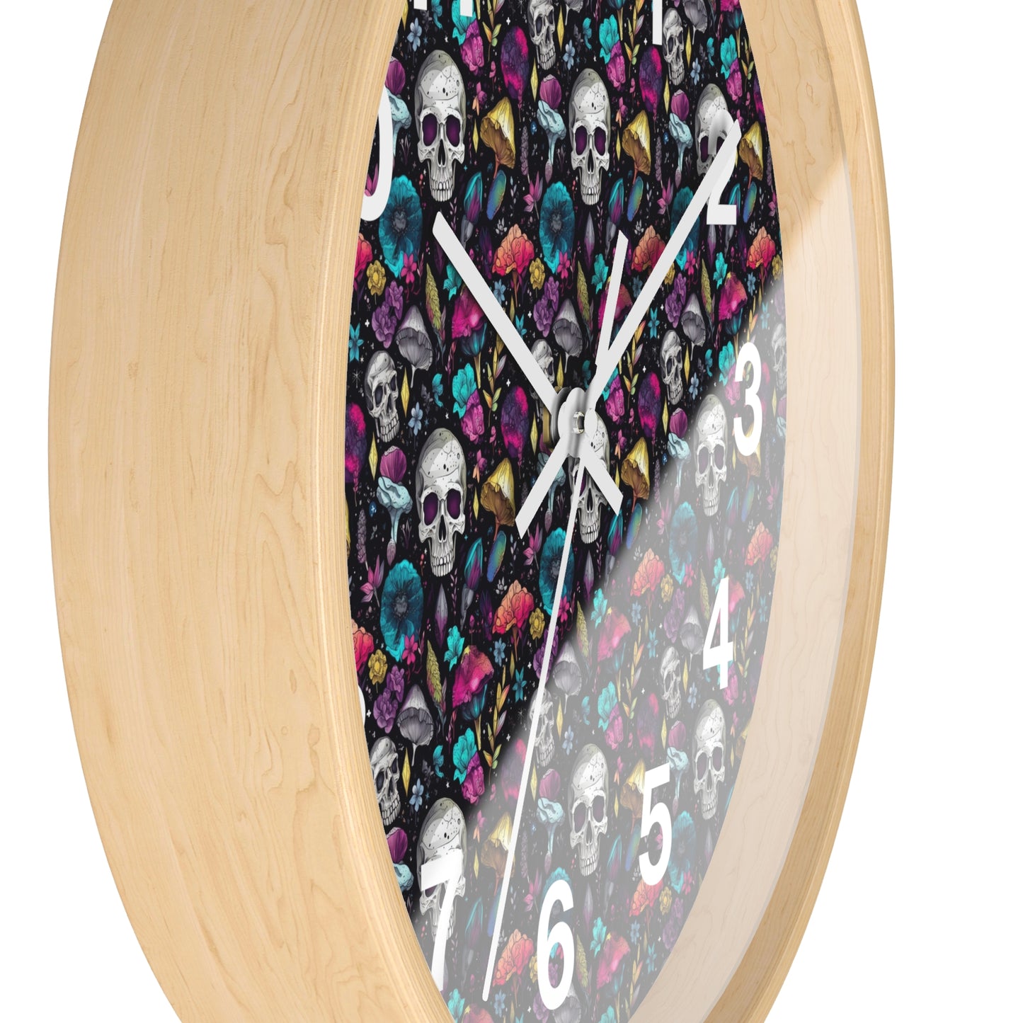 Mushroom Skulls Wall Clock | Cute and Eerie Shroom Decor | Trippy Room Background | Battery Operated | Unique Gift for Gothic Lovers