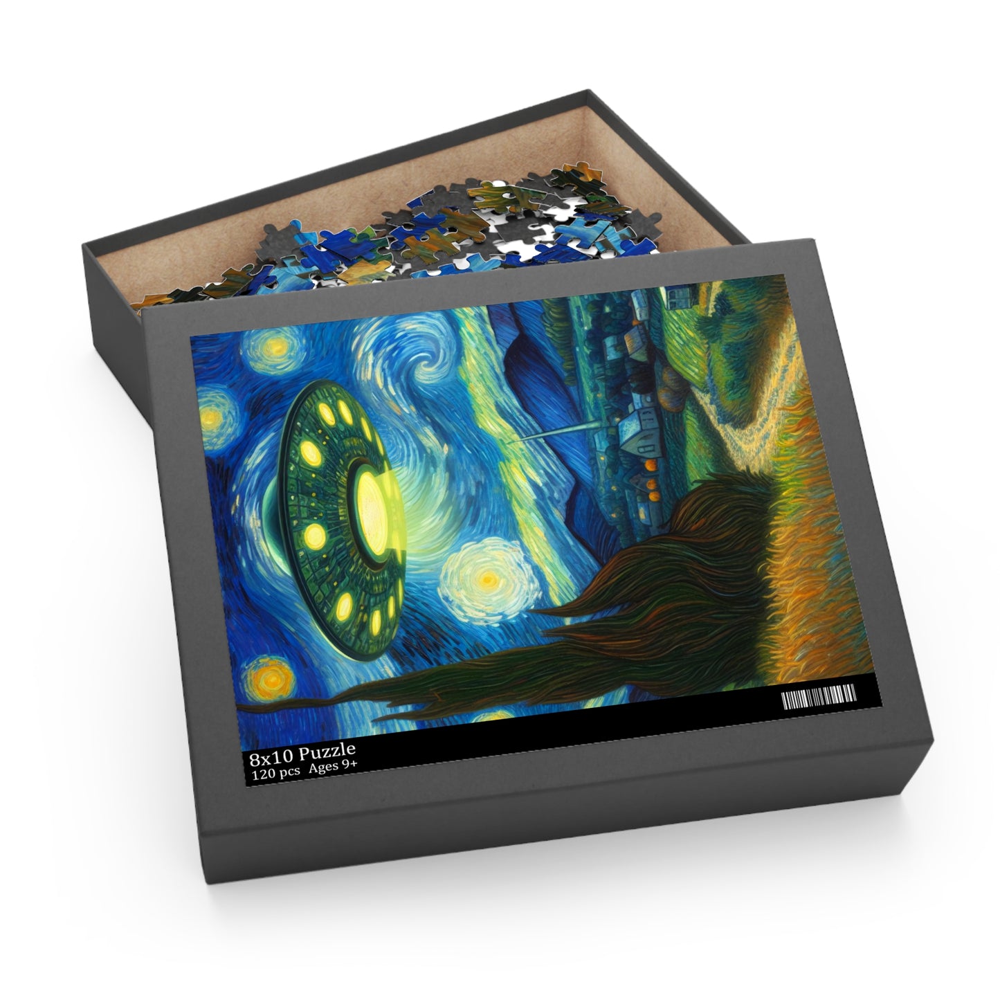 Alien UFO Night Sky Jigsaw Puzzle 120-500 Pieces | Starry Night-Inspired Outer Space Art & Cosmic Sci-Fi Design Perfect for UFO Believers