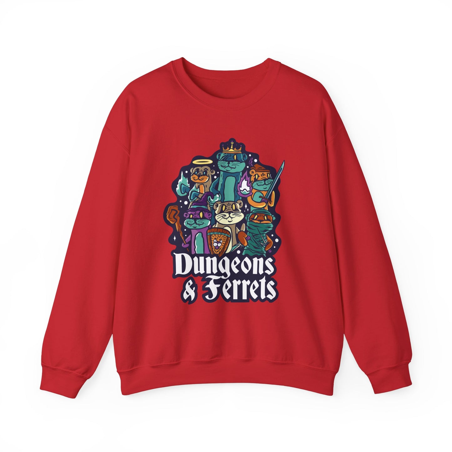 Dungeons and Ferrets Funny D&D Parody Sweatshirt | Nerdy Fantasy Game Sweater Ferret Lovers Unique Winter Gift | Cozy Fun Sweatshirt Gamers