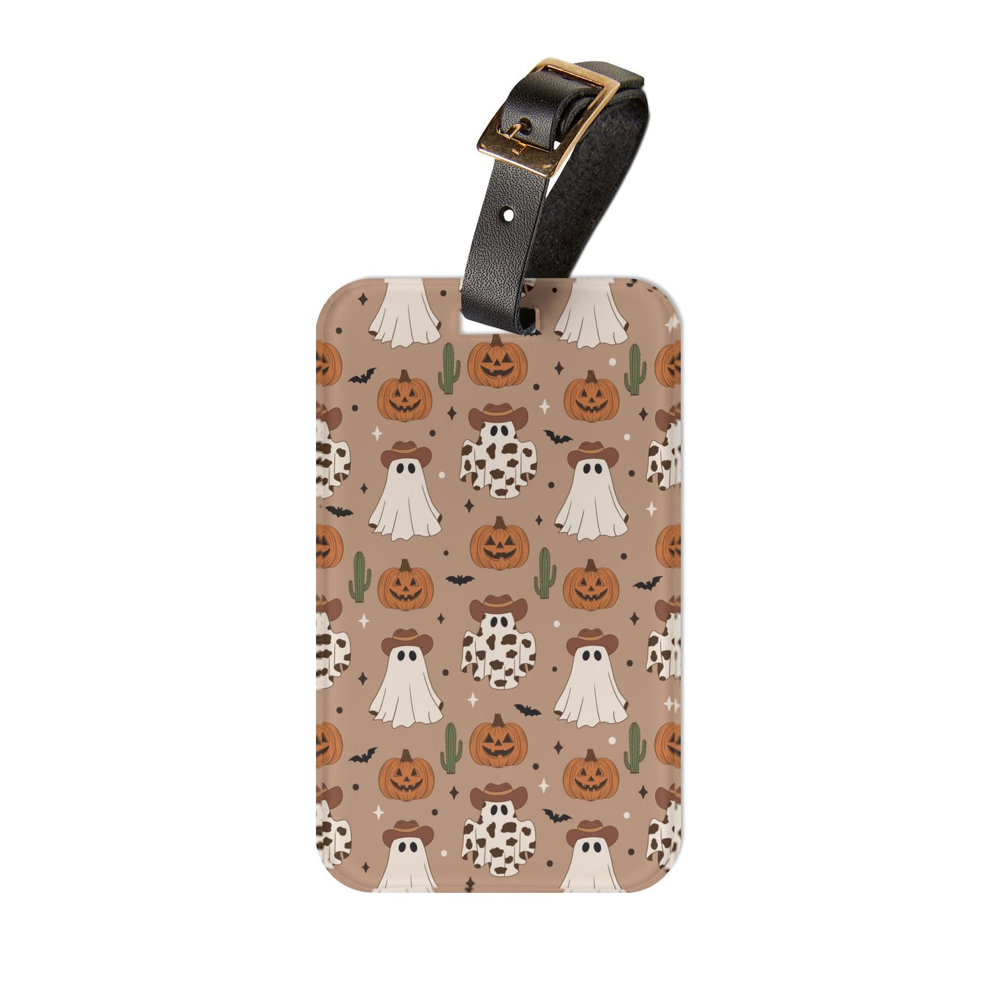 Cute Spooky Cowboy Ghost Luggage Tag - Fall Western Halloween Theme - Perfect Baggage ID for Fun Autumn Adventures