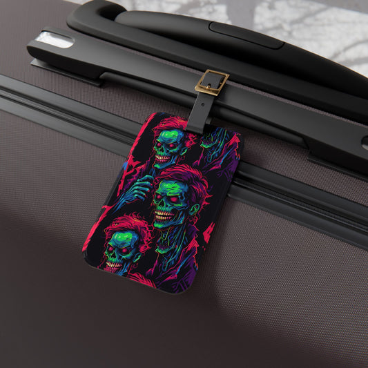 Neon Zombie Attack Luggage Tag - Trippy Zombie Baggage ID for Zombie Lovers - Perfect Gift for Eerie Adventures Zombie GIft