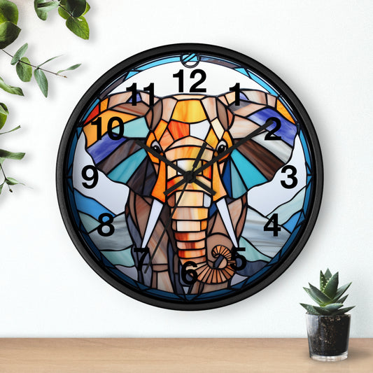 Colorful Stained Glass Elephant Wall Clock | Battery Operated | Charming Wildlife Decor | Ideal Gift for Elephant Lovers Vibrant Home Accent