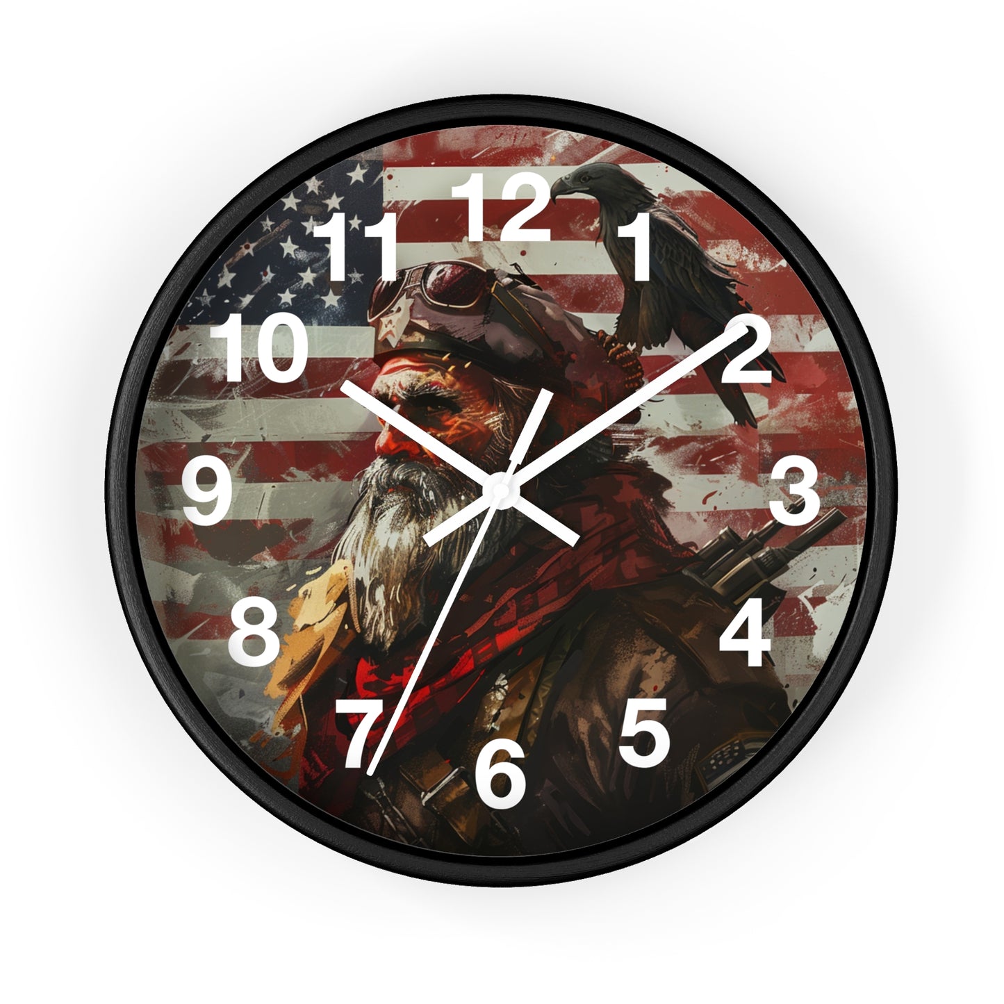 Bearded Patriot Wall Clock with Crow | Grunge USA Rebel Art | Battery Operated | Founding Fathers Inspired Decor | Unique Patriotic Gift