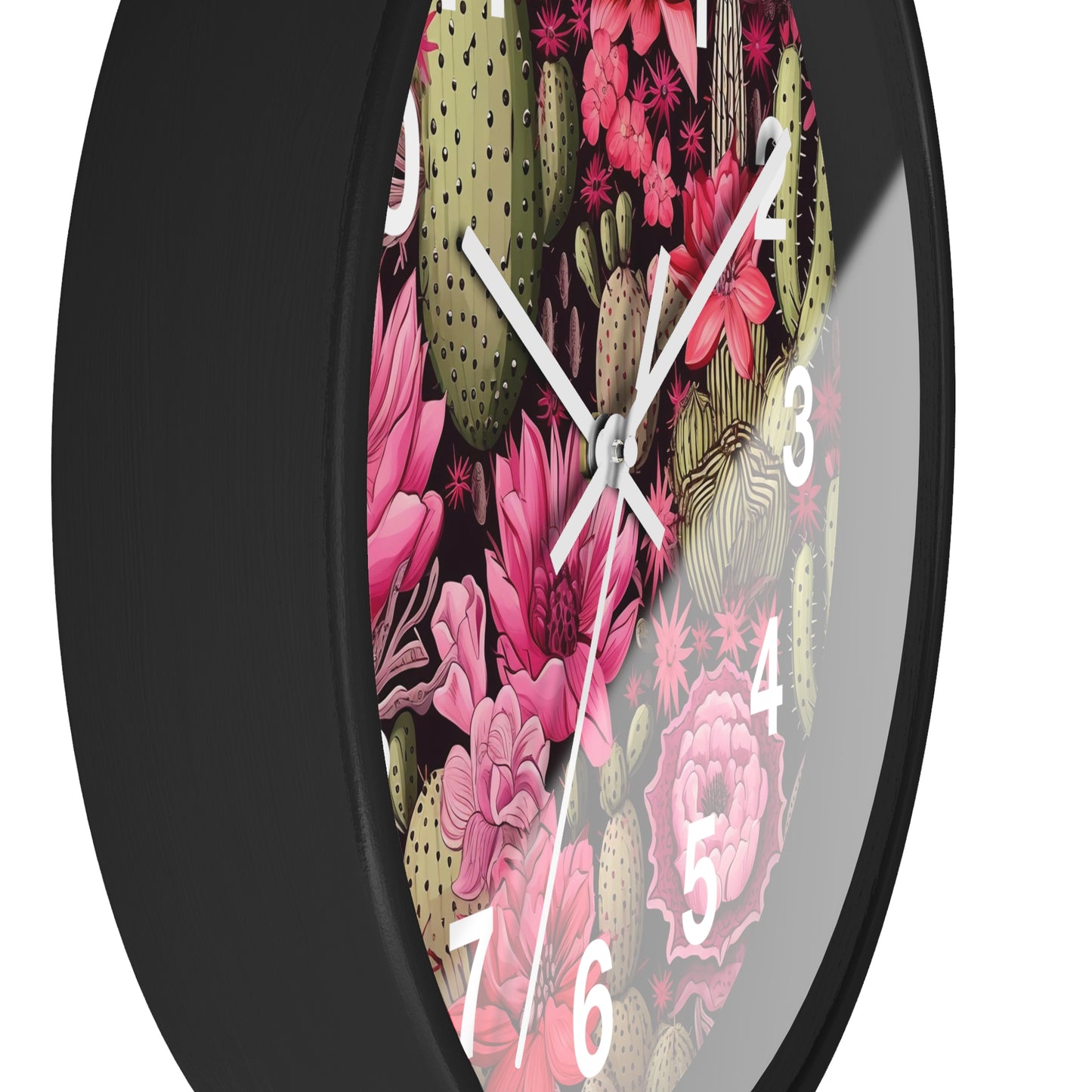 Beautiful Desert Cactus with Pink Flowers Wall Clock | Battery Operated | Watercolor Boho Style Decor | Perfect Gift Cactus Lovers Aesthetic