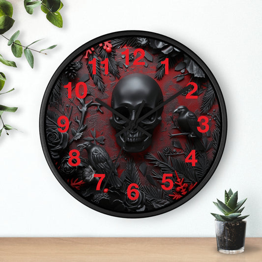 Black Skull Wall Clock | Gothic Style Home Decor | Dark Spooky Aesthetic | Battery Operated | Unique Gift for Gothic Enthusiasts