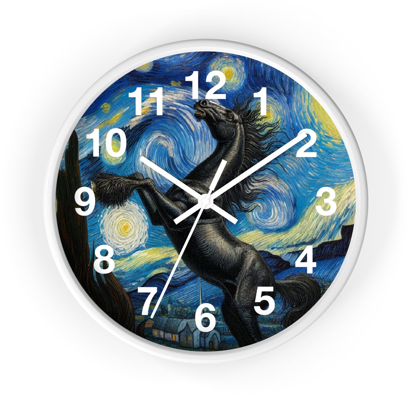 Majestic Black Horse Night Sky Wall Clock | Battery Operated | Starry Night-Inspired Art | Perfect Gift Equestrian Lovers Elegant Wall Decor