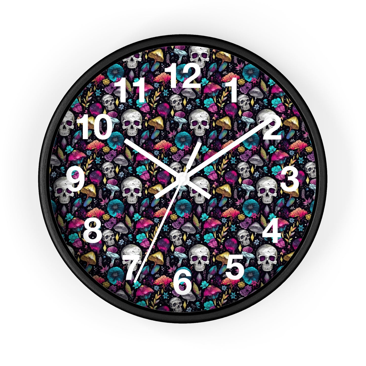 Mushroom Skulls Wall Clock | Cute and Eerie Shroom Decor | Trippy Room Background | Battery Operated | Unique Gift for Gothic Lovers