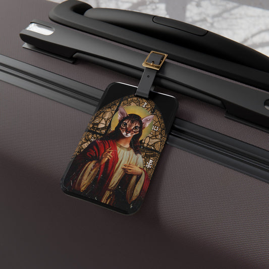 Funny Cat Jesus Mosaic Luggage Tag - Hilarious Travel Accessory for Cat Lovers - Perfect Baggage ID for Lighthearted Adventures