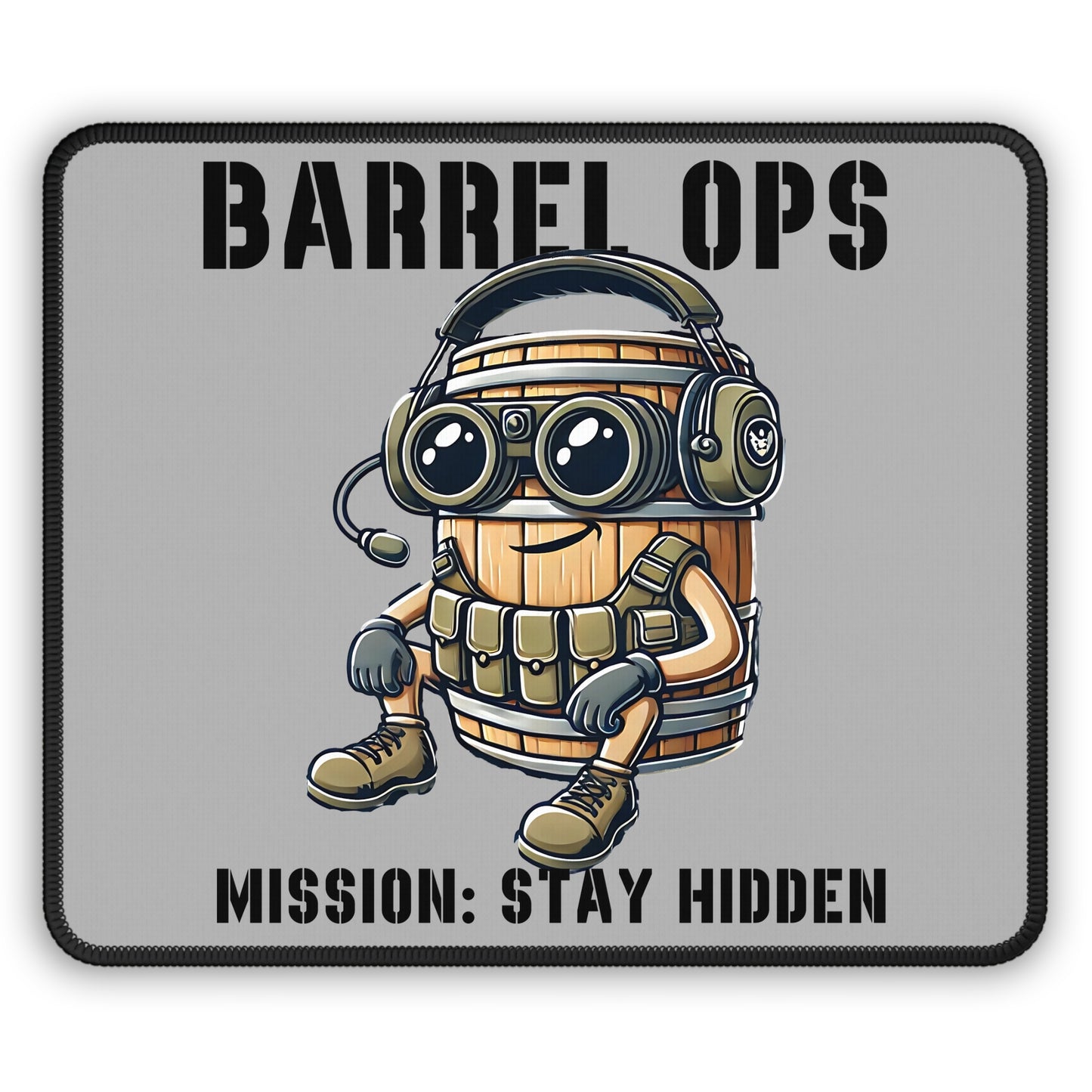 Barrel Ops Tactical Cartoon Non Slip Mouse Pad | Funny Prop Hunt Design | Mission: Stay Hidden Gamer Mat | Unique Military Barrel