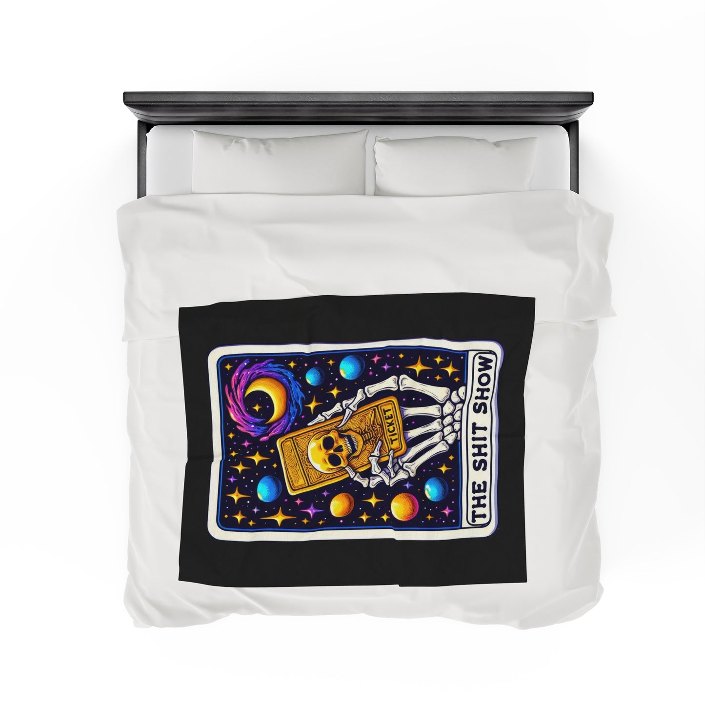 Shit Show Tarot Card Velveteen Plush Throw Blanket | Funny Gag Gift | Sarcastic Skeleton Blanket | Tarot-Inspired Cozy Warm Throw Life Chaos