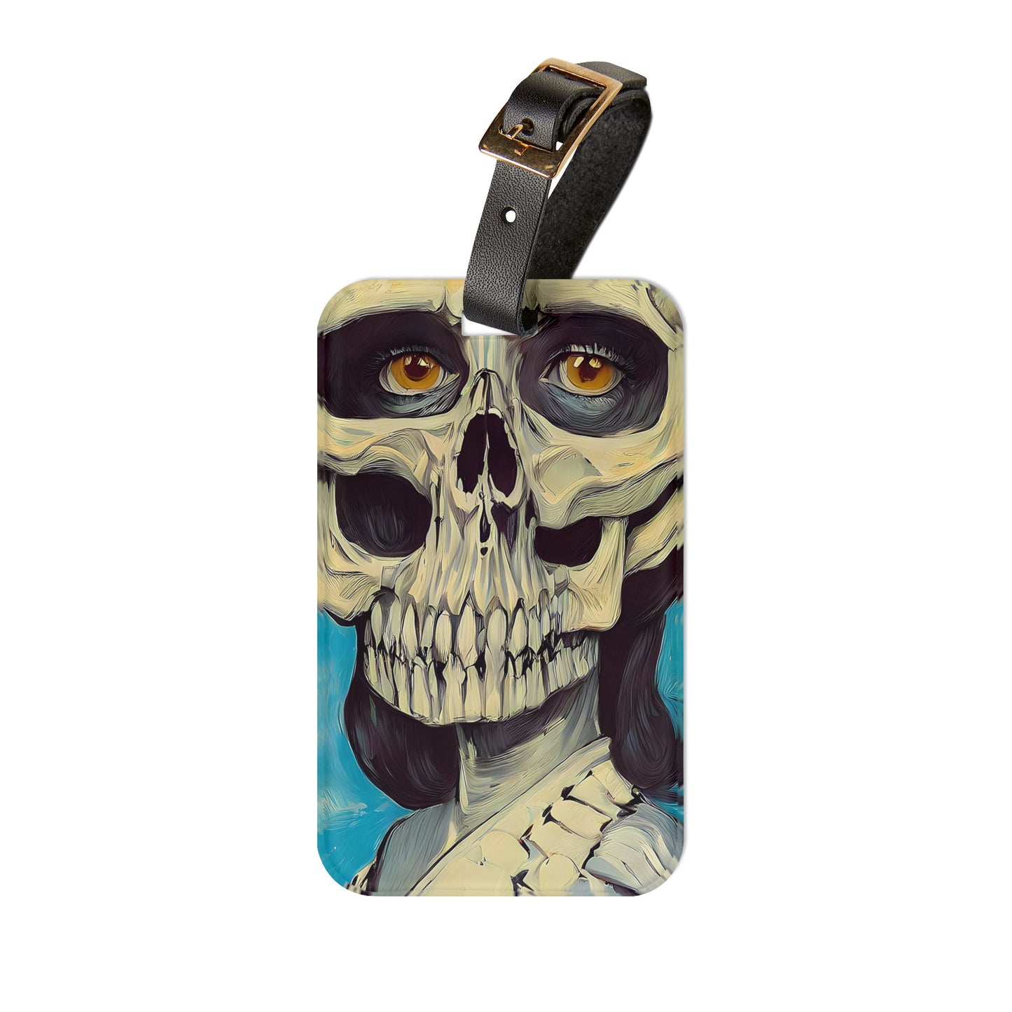 Creepy Skull Art Design Luggage Tag - Goth Style Death-Inspired Skeleton Head - Perfect Accessory for Gothic Aesthetics