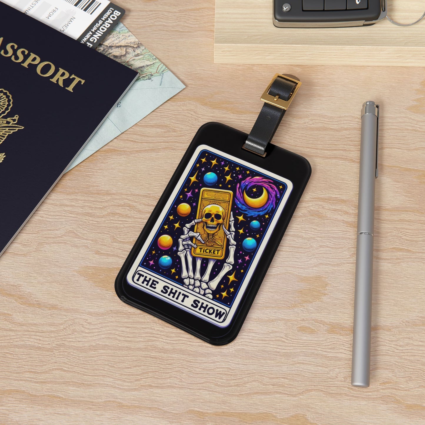 ShitShow Tarot Card Luggage Tag Unique Travel Accessory for Life's Chaos - Perfect Black Baggage ID Those Crazy Wild Side Adventures