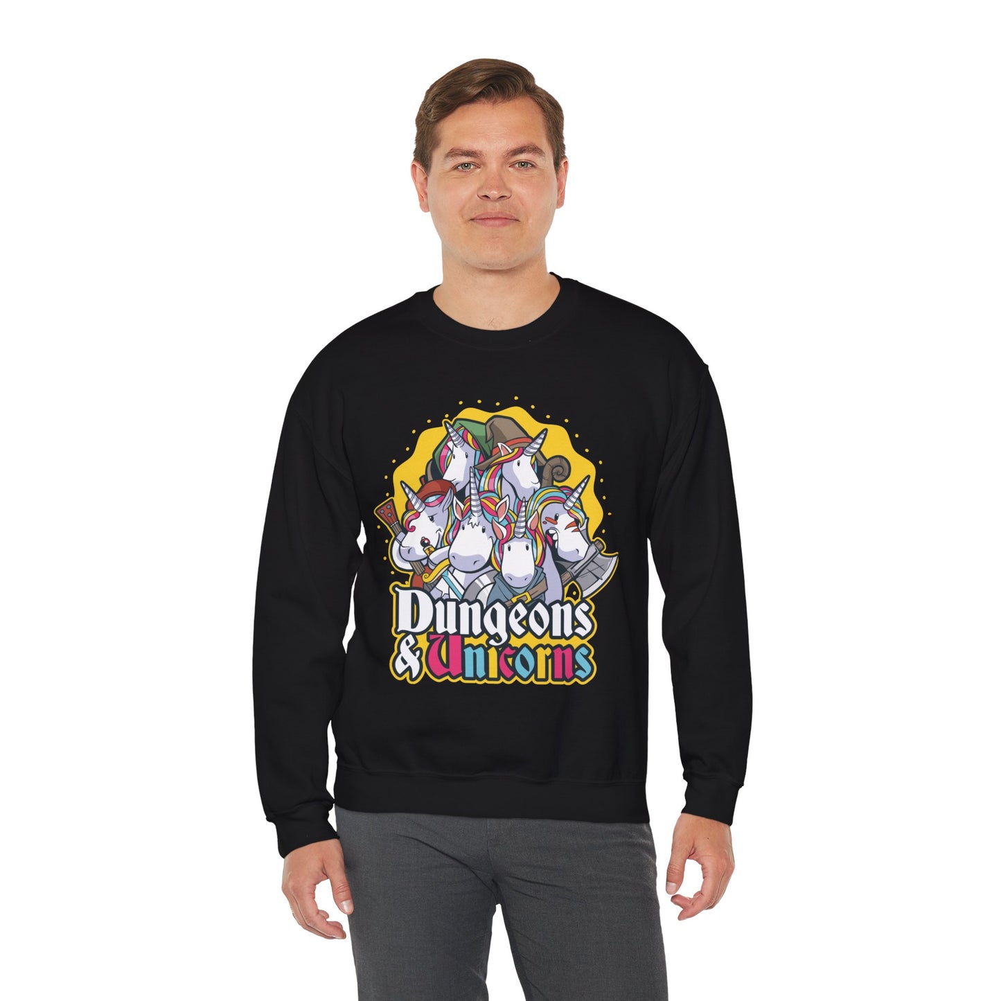 Dungeons and Unicorns Funny D&D Parody Sweatshirt | Nerdy Fantasy Game Sweater Unicorn Lovers | Unique Winter Gift Cozy Fun Sweatshirt Gamer