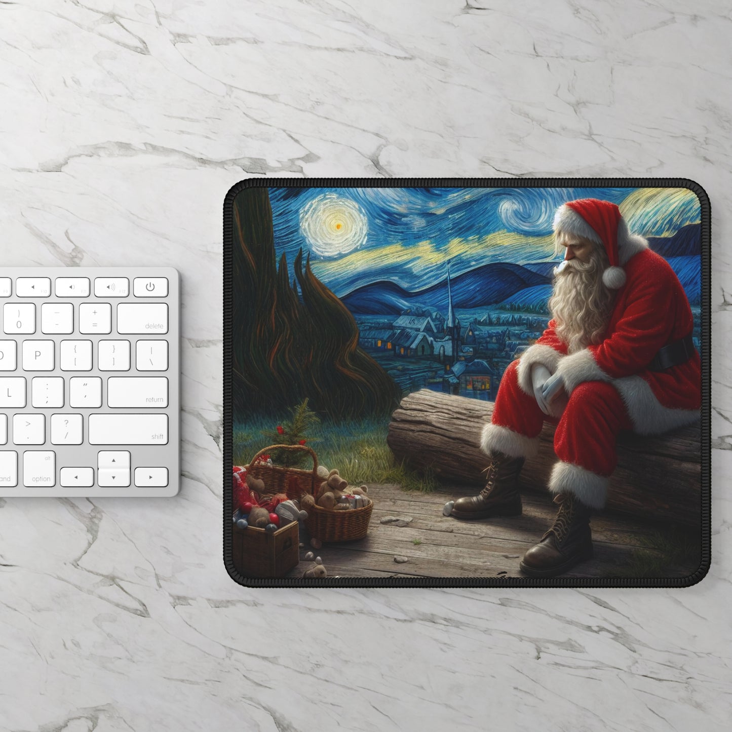 Santa Claus Night Sky Non-Slip Mouse Pad | Starry Night-Inspired Holiday Art | Christmas Gift for Santa Lovers Holiday Office Decor Desk Mat