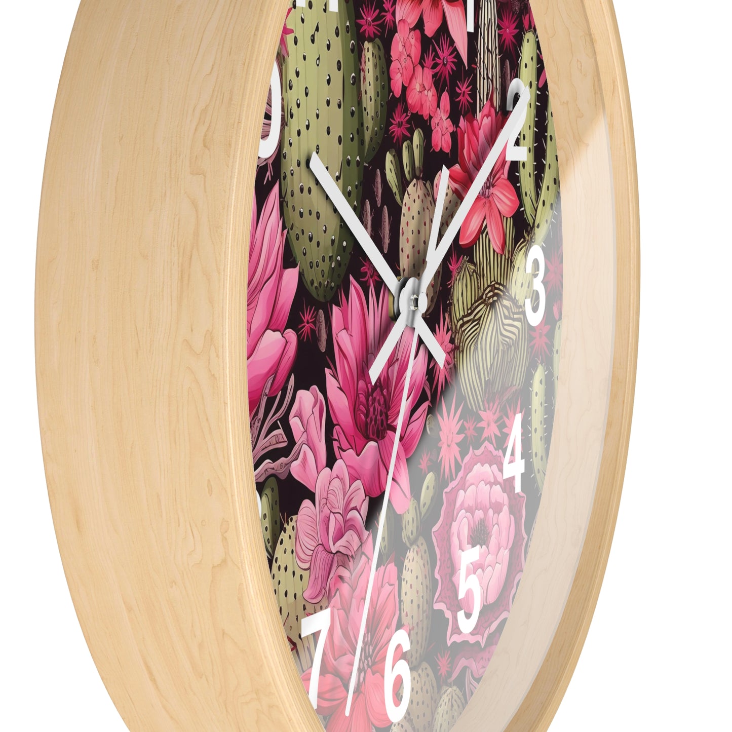 Beautiful Desert Cactus with Pink Flowers Wall Clock | Battery Operated | Watercolor Boho Style Decor | Perfect Gift Cactus Lovers Aesthetic