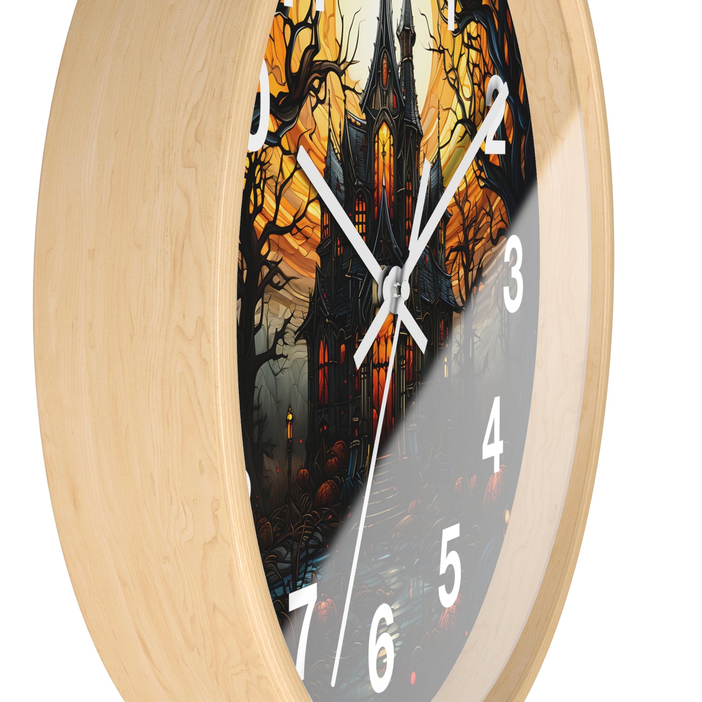 Dark Creepy Stained Glass House Wall Clock | Witch Halloween Decor | Battery Operated | Unique Dark Aesthetic Accent | Halloween Lovers Gift