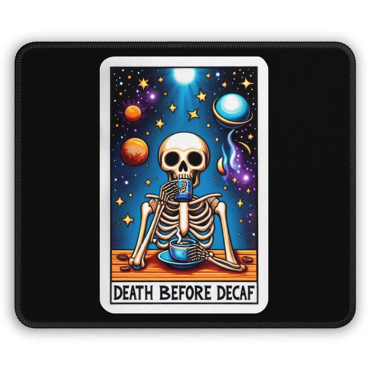 Death Before Decaf Tarot Card Non Slip Mouse Pad Coffee Lover Office Desk Decor Caffeine Addict Tarot Inspired Desk Mat Coffee Desk Accessor