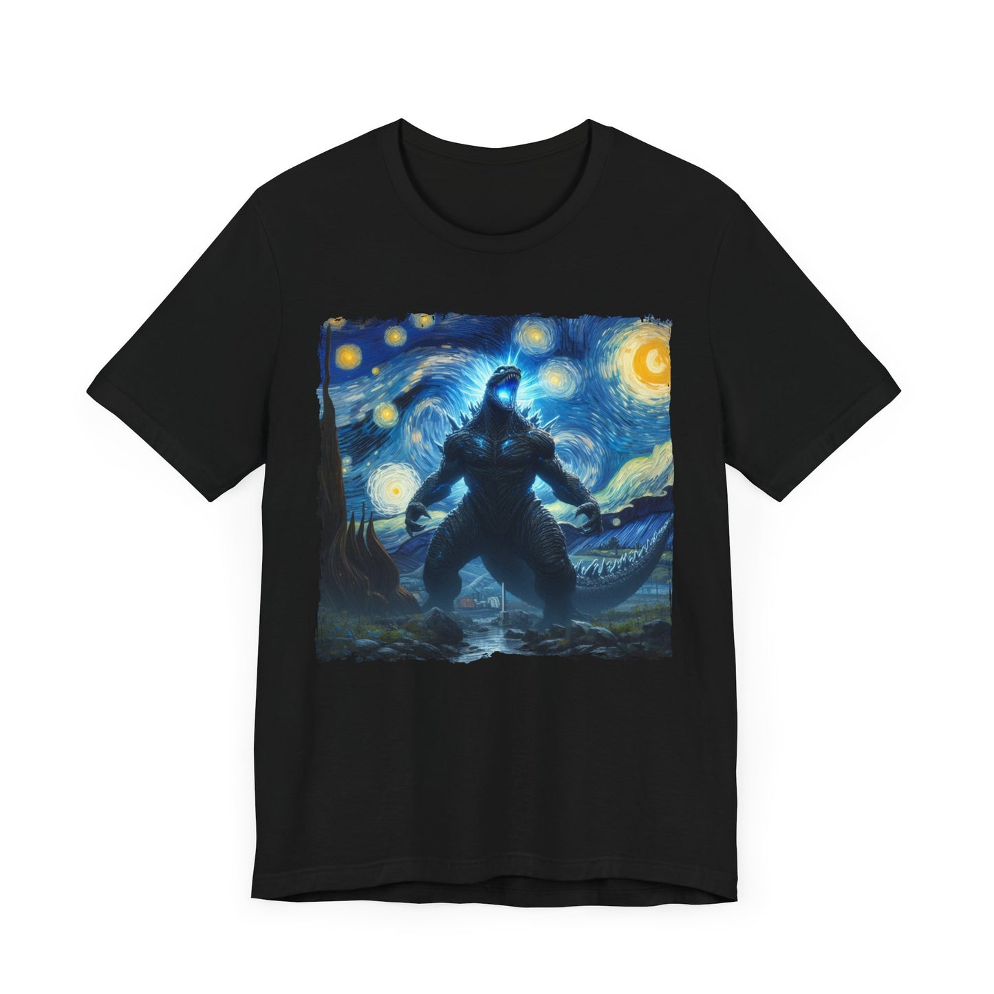 Giant Dinosaur Lizard Night Sky Shirt | Kaiju-Inspired Starry Night Art | Epic Anime-Style Monster Tee for Dinosaur & Kaiju Fans