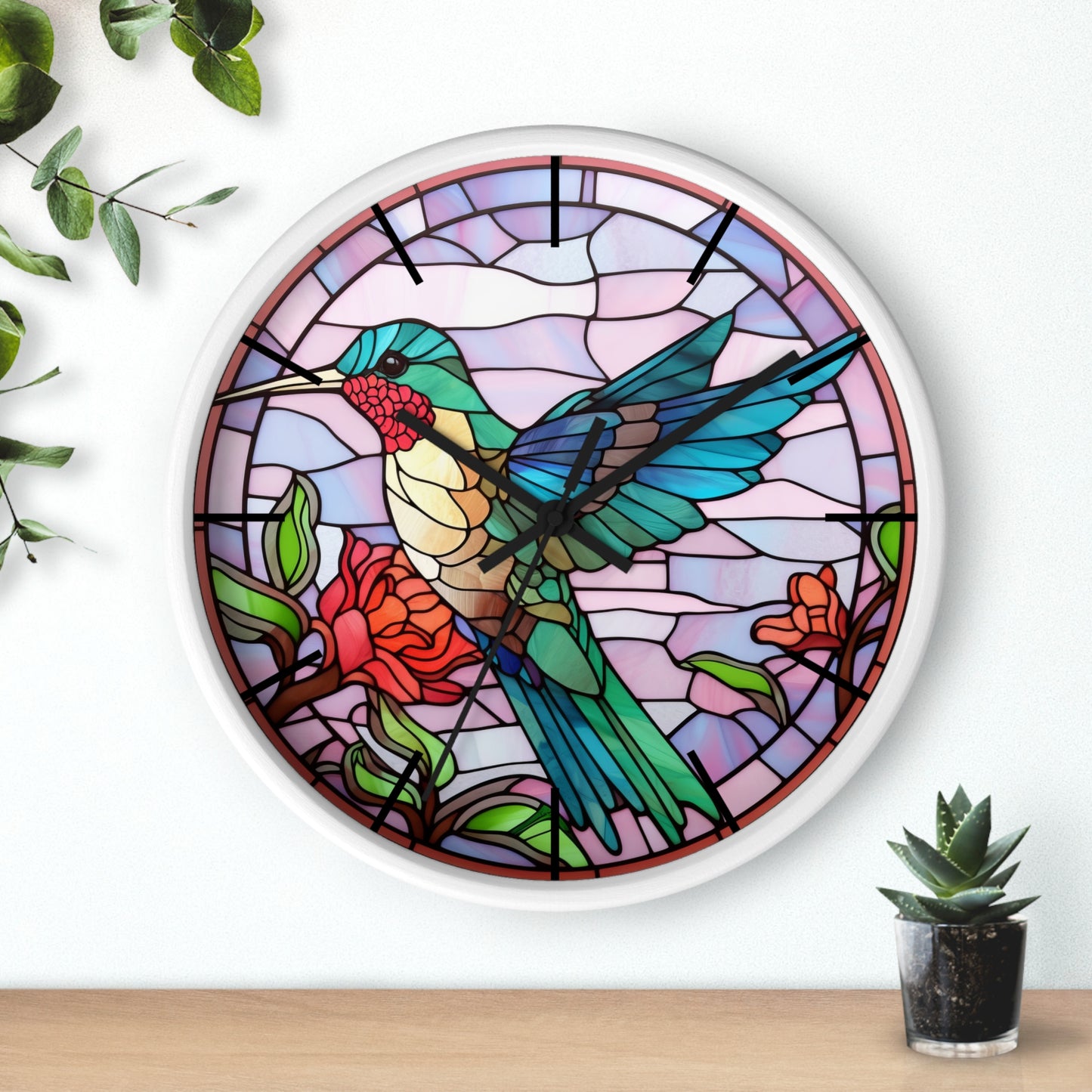 Stunning Hummingbird Stained Glass Wall Clock | Colorful Vibrant Bird Design | Battery Operated | Unique Home Decor | HummingBird Gift