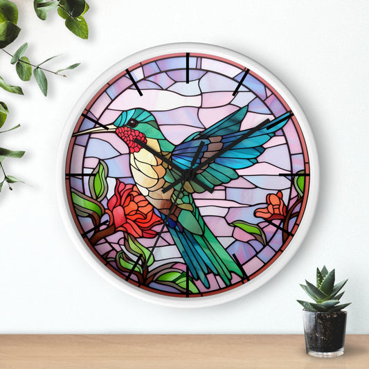 Stunning Hummingbird Stained Glass Wall Clock | Colorful Vibrant Bird Design | Battery Operated | Unique Home Decor | HummingBird Gift