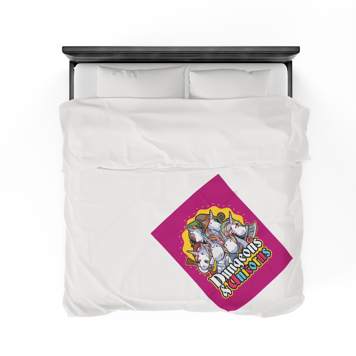 Dungeons and Unicorns Velveteen Plush Throw Blanket | Funny Unicorn Lover Gift | Nerdy Parody Blanket Fantasy Roleplaying Cozy Magical Decor