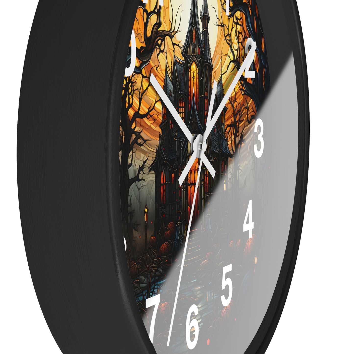Dark Creepy Stained Glass House Wall Clock | Witch Halloween Decor | Battery Operated | Unique Dark Aesthetic Accent | Halloween Lovers Gift