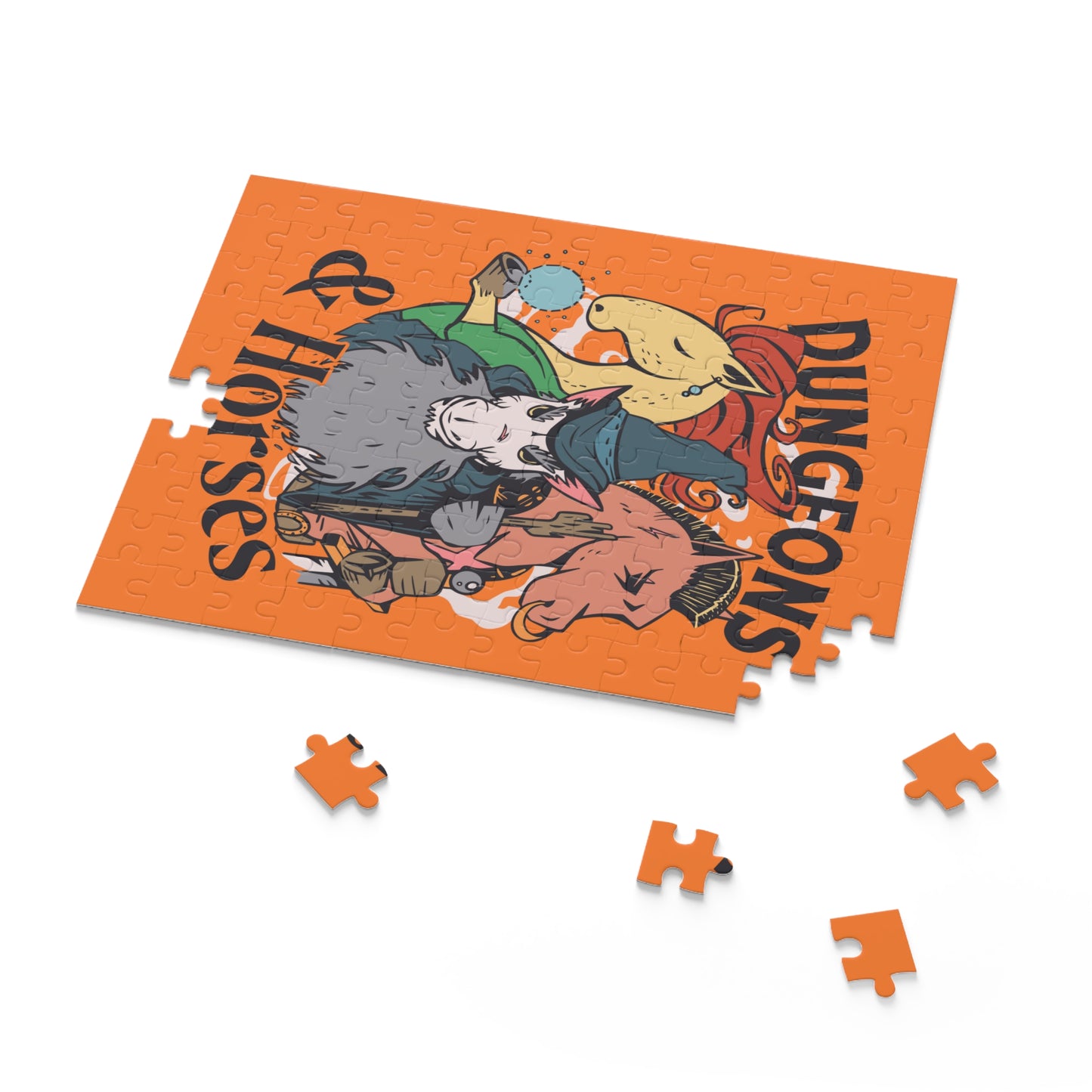 Dungeons and Horses Jigsaw Puzzle Funny D&D Parody 120-500 Pieces for Nerdy Fantasy Game Fans and Horse Lovers RPG Style Puzzle