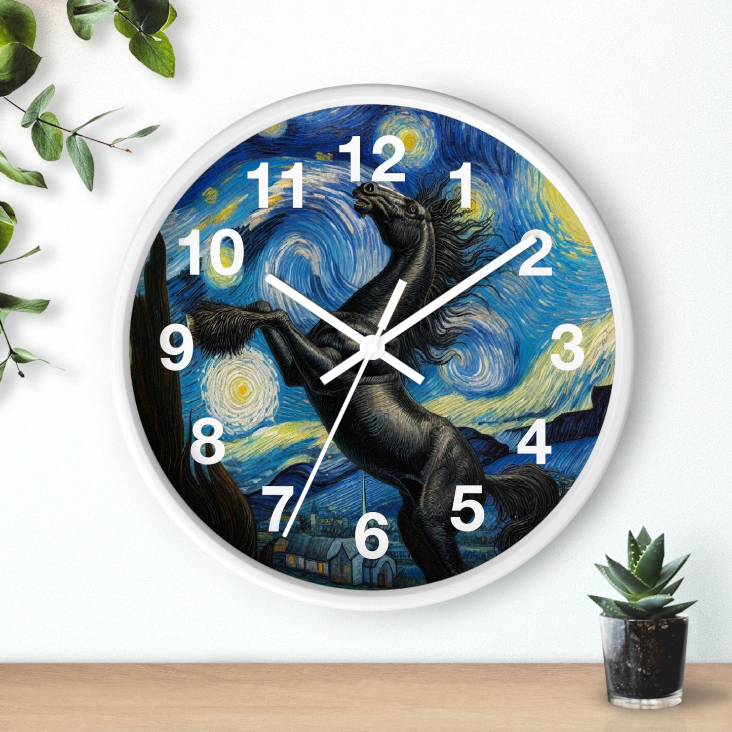 Majestic Black Horse Night Sky Wall Clock | Battery Operated | Starry Night-Inspired Art | Perfect Gift Equestrian Lovers Elegant Wall Decor