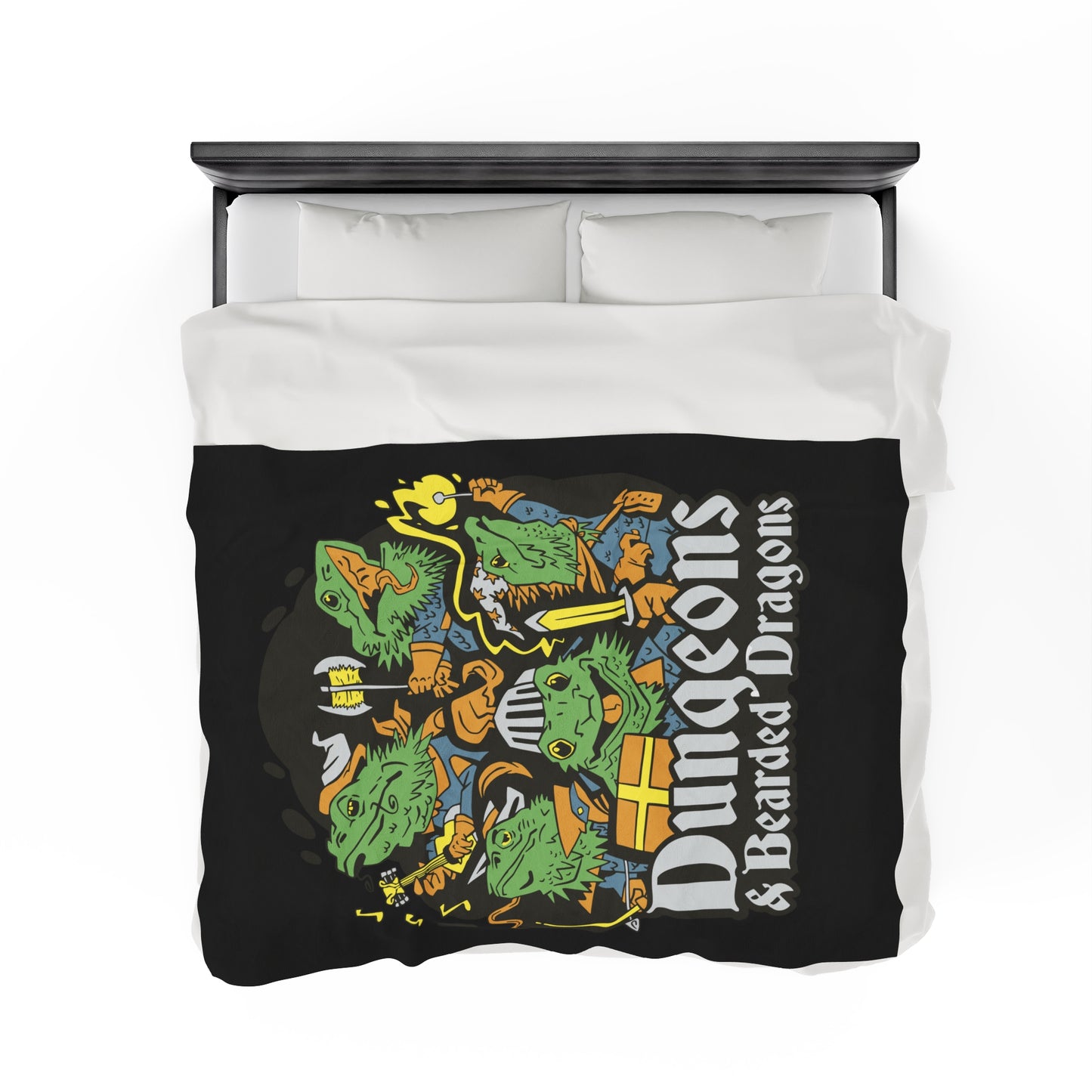 Dungeons and Bearded Dragons Velveteen Plush Throw Blanket Funny Reptile Gift Nerdy Parody Blanket Fantasy Roleplaying Cozy Dragon Decor