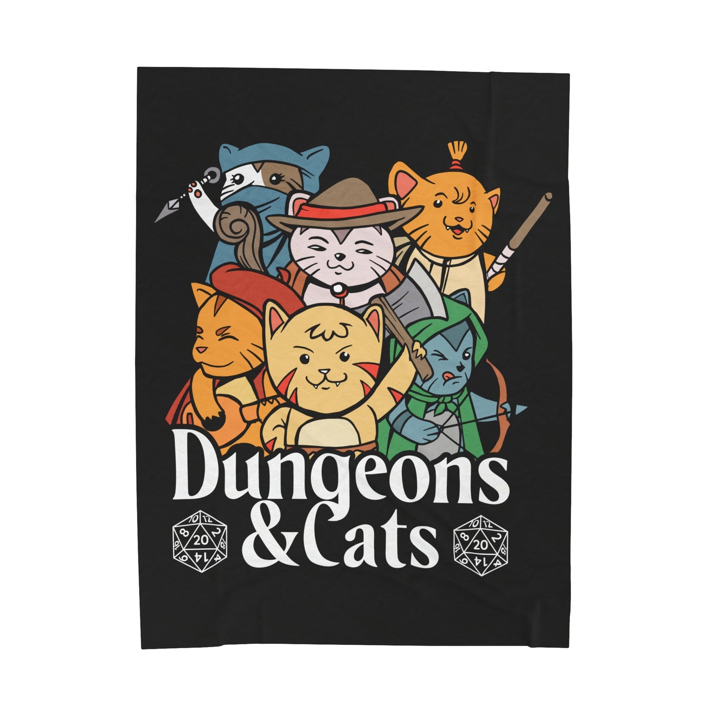 Dungeons and Cats Velveteen Plush Throw Blanket | Funny Cat Lover Gift | Nerdy Parody Blanket Fantasy Roleplaying Cozy Feline Decor Cat Gift